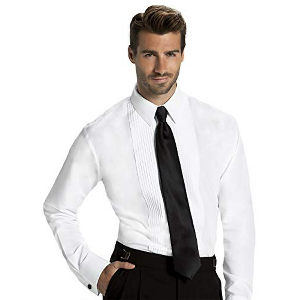 Formal Shirts - Men's Fitted 1/4 Inch Pleated Tuxedo Shirt, Laydown Collar - Style Jake