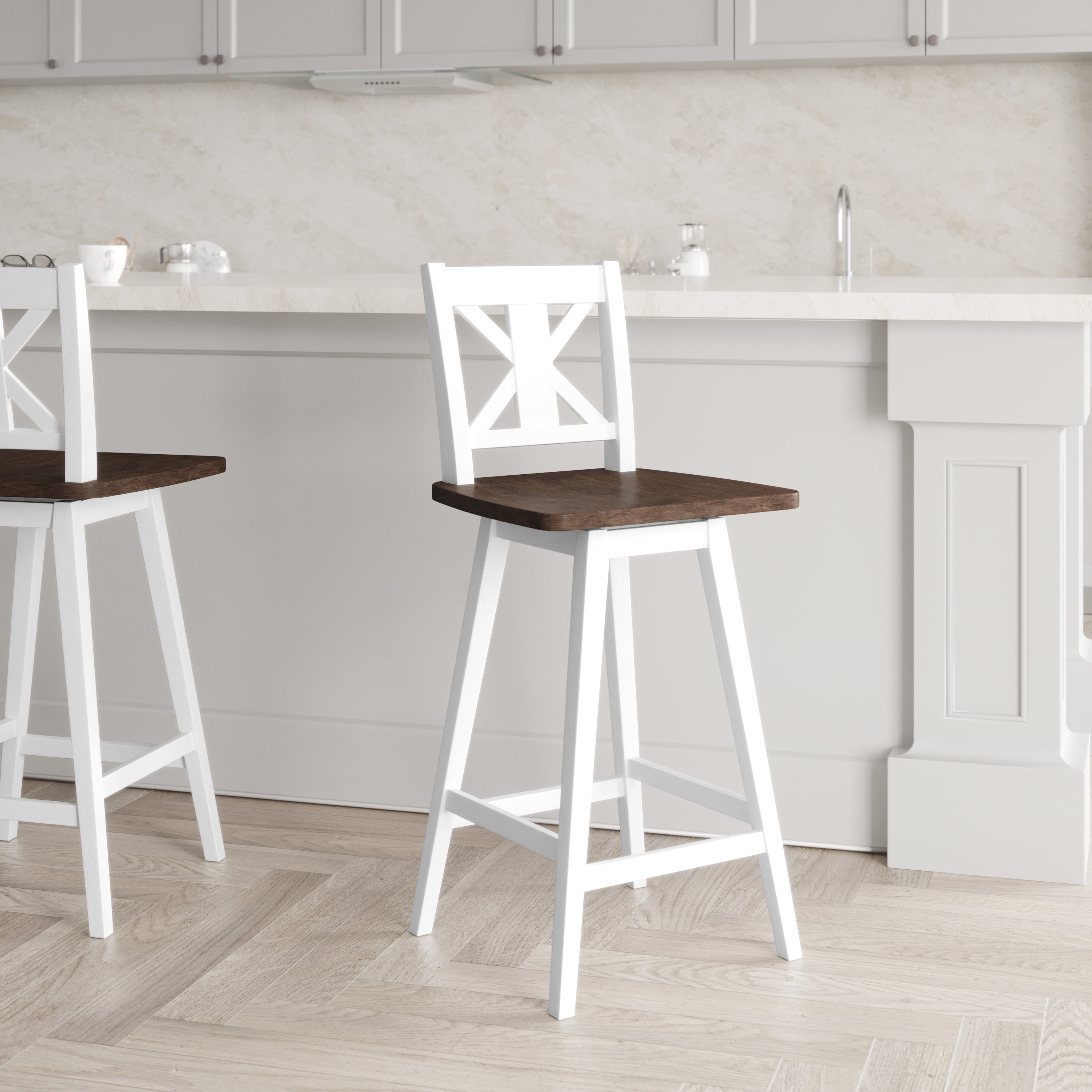 Emma + Oliver Wooden Modern Farmhouse Swivel Bar Stool, Antique