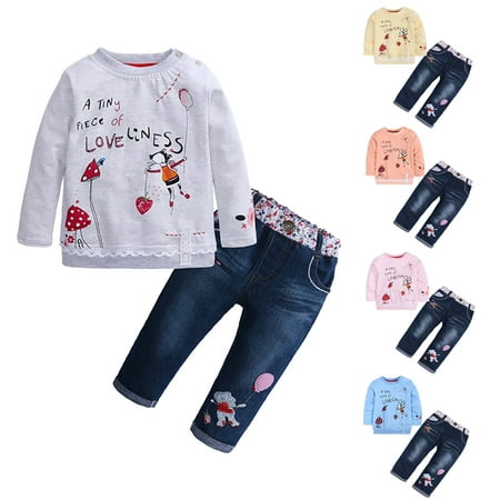 

GYRATEDREAM Baby Girl Clothes Toddler Jeans Outfit Cartoon Sweatshirt Denim Pant Kid Clothing 1-6 Years