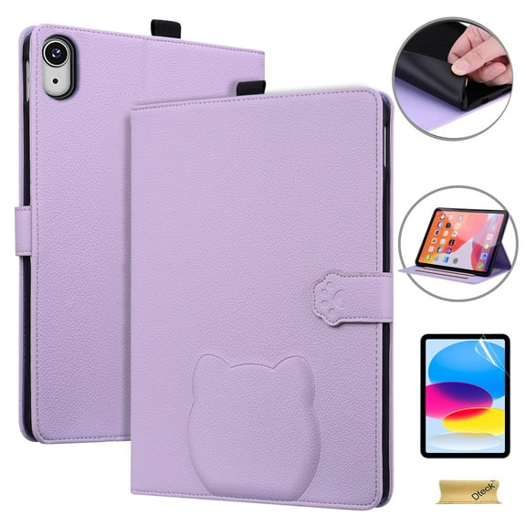 Dteck with Soft Screen Protector Case for iPad 11-inch (A16) 2025 11th Gen,iPad 10th Gen Magnetic Smart Leather Cat Design Card Slot Wallet Case Kickstand Folio Cover for iPad 11th/10th Gen,Purple