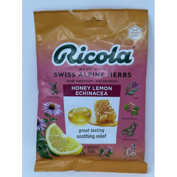 Cough Drops Echinacea Honey Lemon, 19 Drops by Ricola, Pack of 2