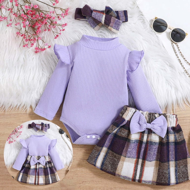 winter dress for baby girl Zshosam Fall Clothes Baby Girl Outfit Print Romper Overall Newborn Skirt Set Cute Fall Clothes Size 3 6 Months,(Purple 3-6 Neckline: Deep V-Neckline with Illusion Inset Color:english violet Main fabric composition Black Coast Lace Maxi