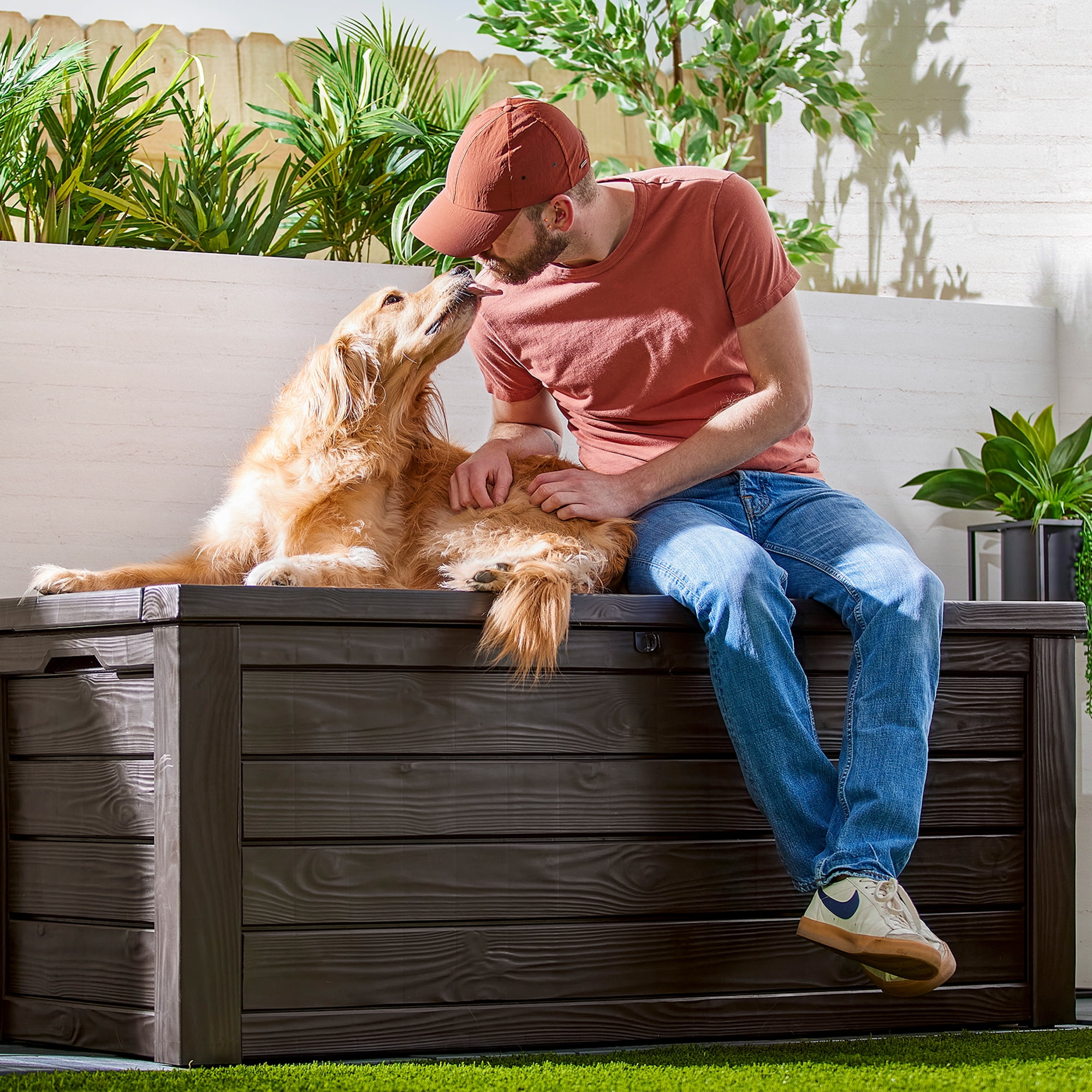 Open Box Keter Westwood 150 Gallon Outdoor Furniture Storage Deck Box, Espresso