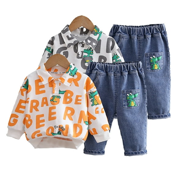 Esaierr Kids Baby 2PCS Fall Winter Clothes Toddler Casual Alphabet Cartoon Lapel Sweatshirt Top and Pants Trousers Infant 2Pcs Spring Fall Outfits for 5M-5Y