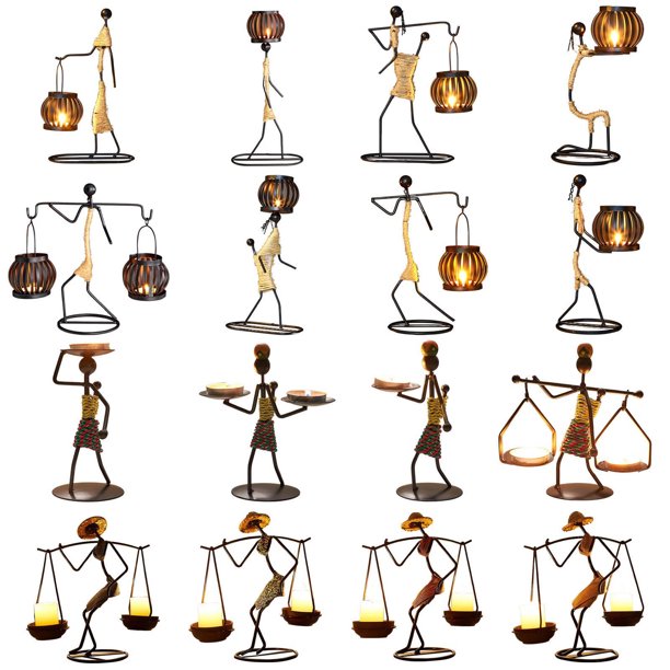 African Women Candlestick HolderDecorative Vintage CandlestickMetal