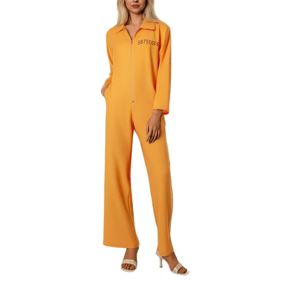 FEIFLY Women Halloween Prisoner Jumpsuit Orange Jumpsuit Outfits For Adults Party Performance Party Solid Color Festival Clothing