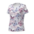 thumbnail image 2 of Goofa Butterflies in Pastel Pattern Womens Deep V Neck Low Cut Tops Casual Summer Short Sleeve Ribbed Knit T-Shirts-X-Large, 2 of 5