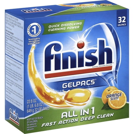 Finish All in 1 Dishwasher Detergent Gelpacs, Orange, 32 Count