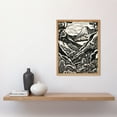 thumbnail image 2 of Forest Mountain Landscape Black and White Linocut Art Print Framed Poster Wall Decor 12x16 inch, 2 of 5