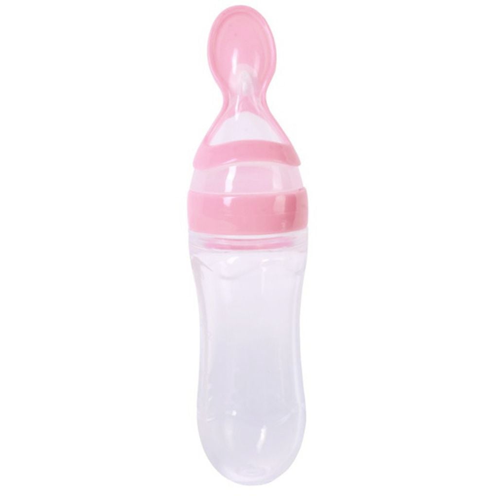 Baby Silicone Squeeze Feeding Bottle With Spoon Food Rice Cereal Feeder 90 ML 