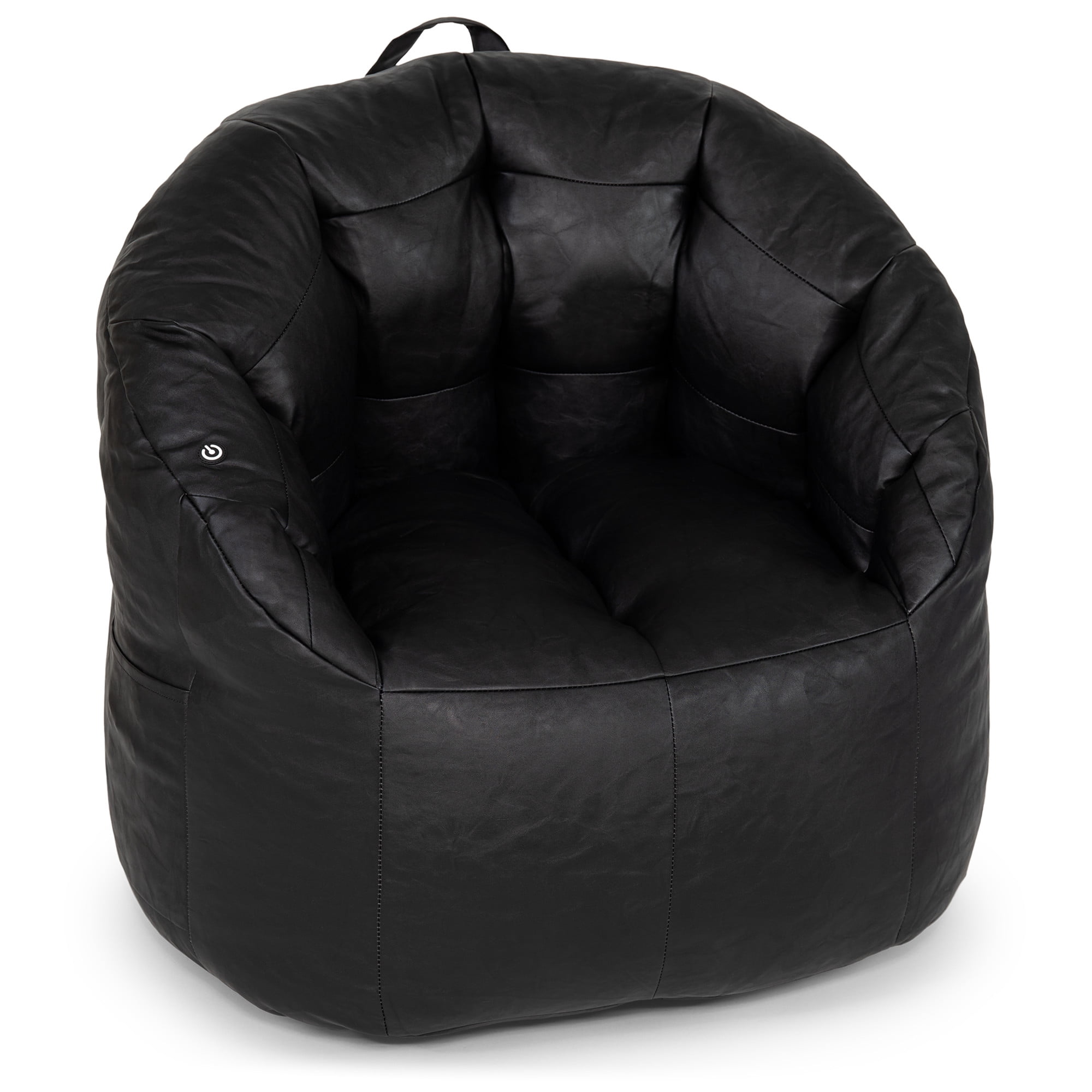 Big Joe Milano w/ Vibe Vibrating Massage Bean Bag Chair for Kids, Teens, Adults, Black Montana, Vegan Leather, Lightweight Seat for Reading Nook and Gaming 2.5 foot Refillable