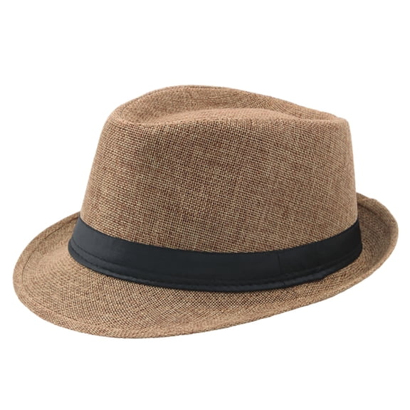 dgysar Mens Linen Fedora Hat, Wide Brim Sun Hat for Outdoor, Lightweight Breathable Summer Beach Cap with UPF Protection