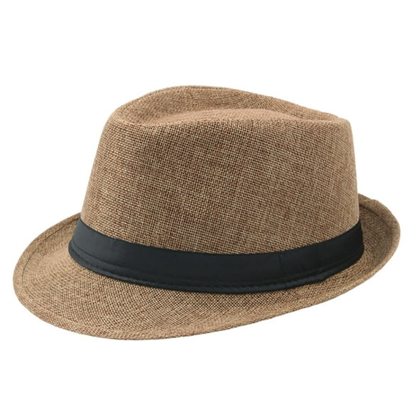 Lolmot Jazz Hat Mens Breathable Linen Top Hat Outdoor Sun Hat Curly Brim Straw Hat