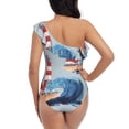 thumbnail image 5 of Uemuo Beacon In The Huge Waves Of The Surf Print Women's One Piece Swimsuit Asymmetrical Neck Bathing Suit One Shoulder Side Cutout Ruffle Swimwear-X-Large, 5 of 6