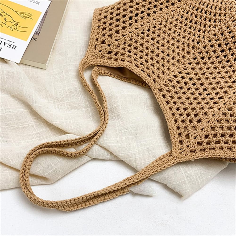 Beach Tote Bag for Women Raffia Crochet Purse Large Summer Hobo Woven Shoulder Handbag for Vacation