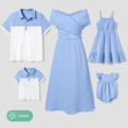 thumbnail image 1 of PatPat Family Matching Colorblock Polo Shirt and Shirred Cross Front Bodice Off-Shoulder Dress Sets, 1 of 5