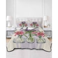 thumbnail image 2 of Quilts Full Size Bedding Set, Purple Red Spring Floral Lightweight Quilted Comforter, Summer Botanical Rustic Soft Reversible Bedspread Coverlet with Pillow Covers for All Season, 78" x 90", 2 of 7