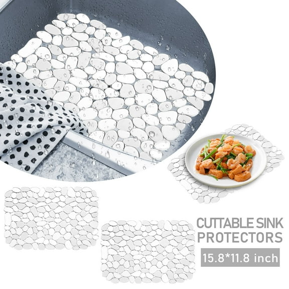 LCHOME 15.8 x 11.8 inches Kitchen Sink Mat Pebble Protect Mat PVC Eco-friendly Adjustable Stainless steel/ Porcelain Dish Drying Pad Protector for Bottom of Kitchen Sink(2 Pack, Clear).