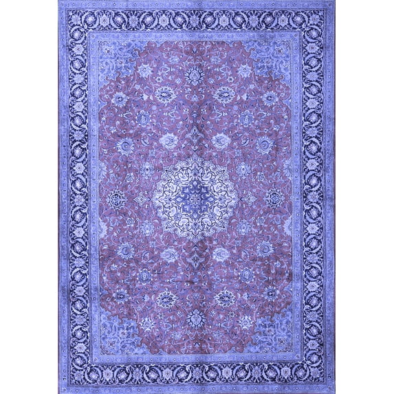 Ahgly Company Machine Washable Indoor Rectangle Persian Blue Traditional Area Rugs, 7' x 9'