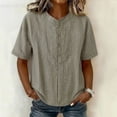 thumbnail image 2 of Uaswgudfs Women's Striped Henley Shirt, Short Sleeve V Neck Loose Fit Casual Blouse, 2 of 7