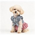 thumbnail image 4 of Pet Puff Sleeve Bowknot Plaid Skirt, Summer Puppy Cowboy Princess Dresses Skirts, Small Medium Dog, S, 4 of 6