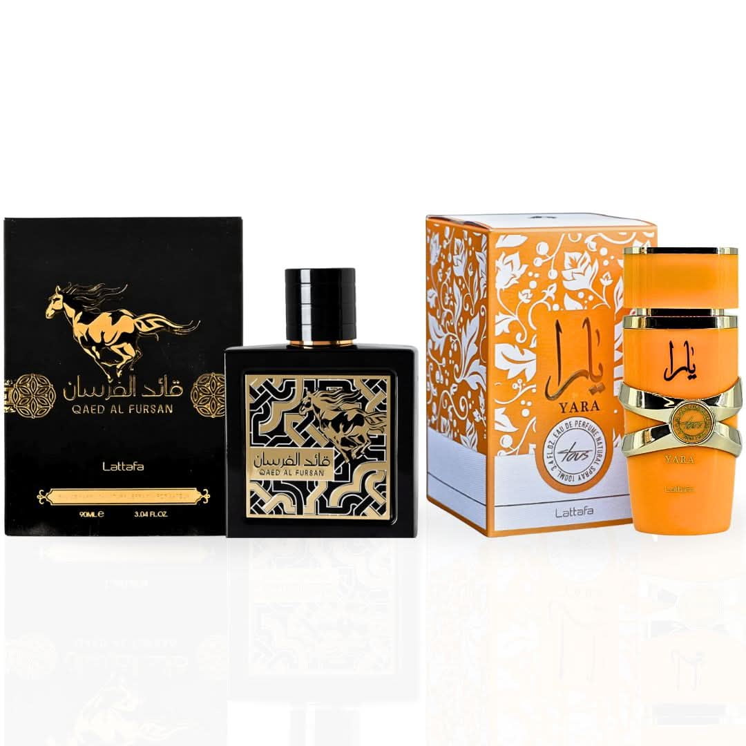 Qaed Al Fursan EDP Spray 90ML & Yara Tous EDP Spray 100ML By Lattafa | For Every Moment, The Ideal Fragrance Duo. (MAJESTIC BUNDLE)