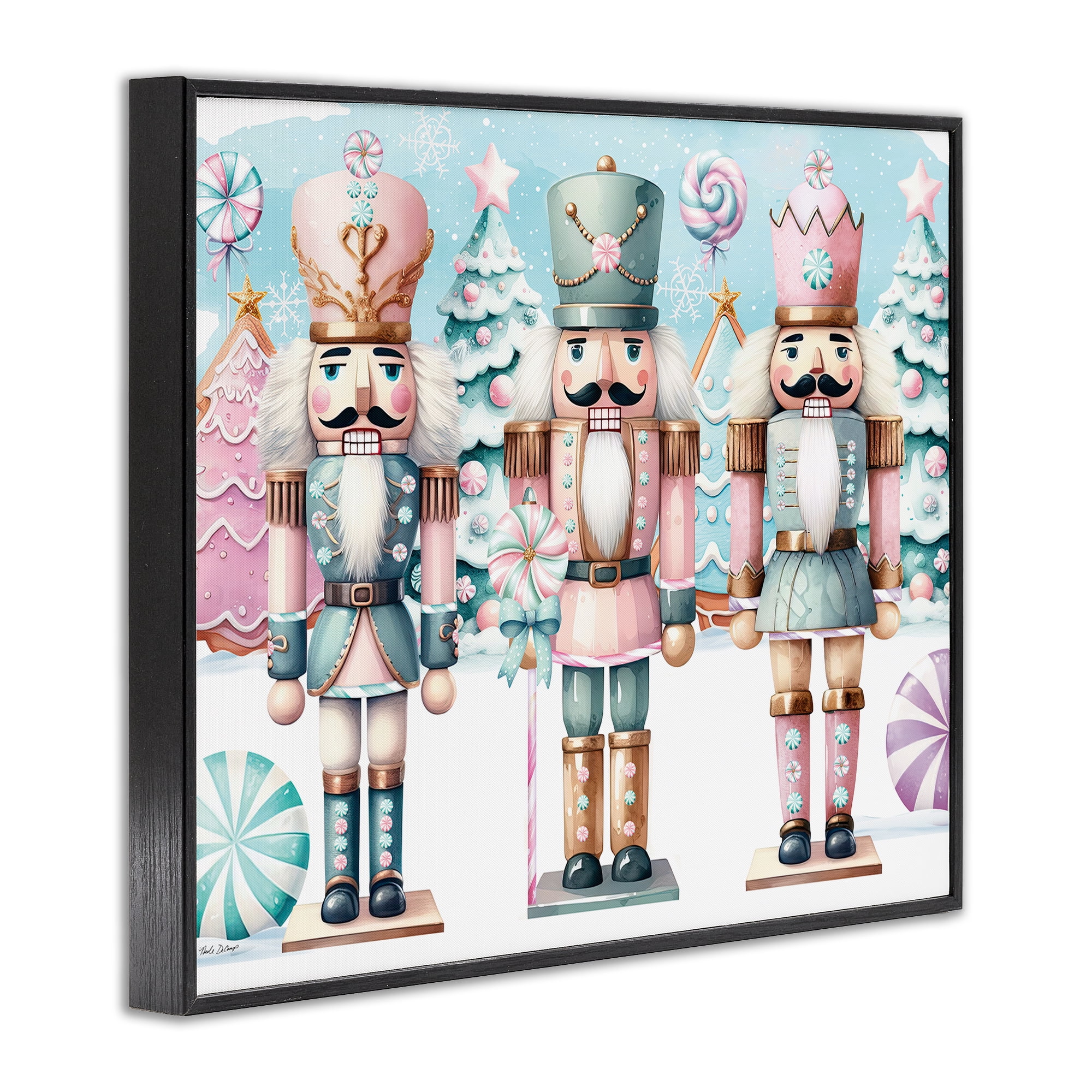 Stupell Industries Pastel Nutcracker Trio Holiday Painting Black Framed Art Print Wall Art, 20 x 16