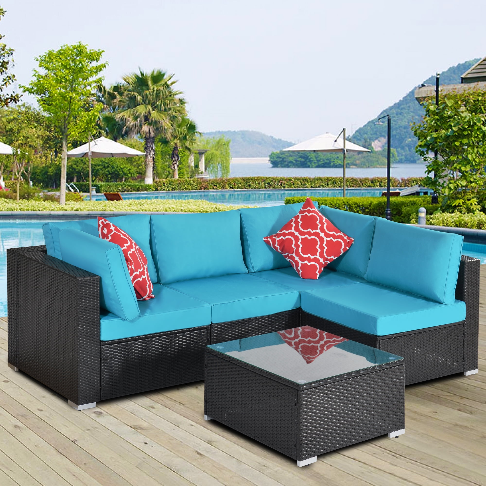Moobody Patio Furniture Set 5 Pcs Exp Blue Cushion Walmart Com Walmart Com