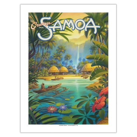Greetings from Samoa - Samoan Islands - Vintage Travel Poster by Kerne Erickson - Fine Art Matte Paper Print (Unframed) 18x24in