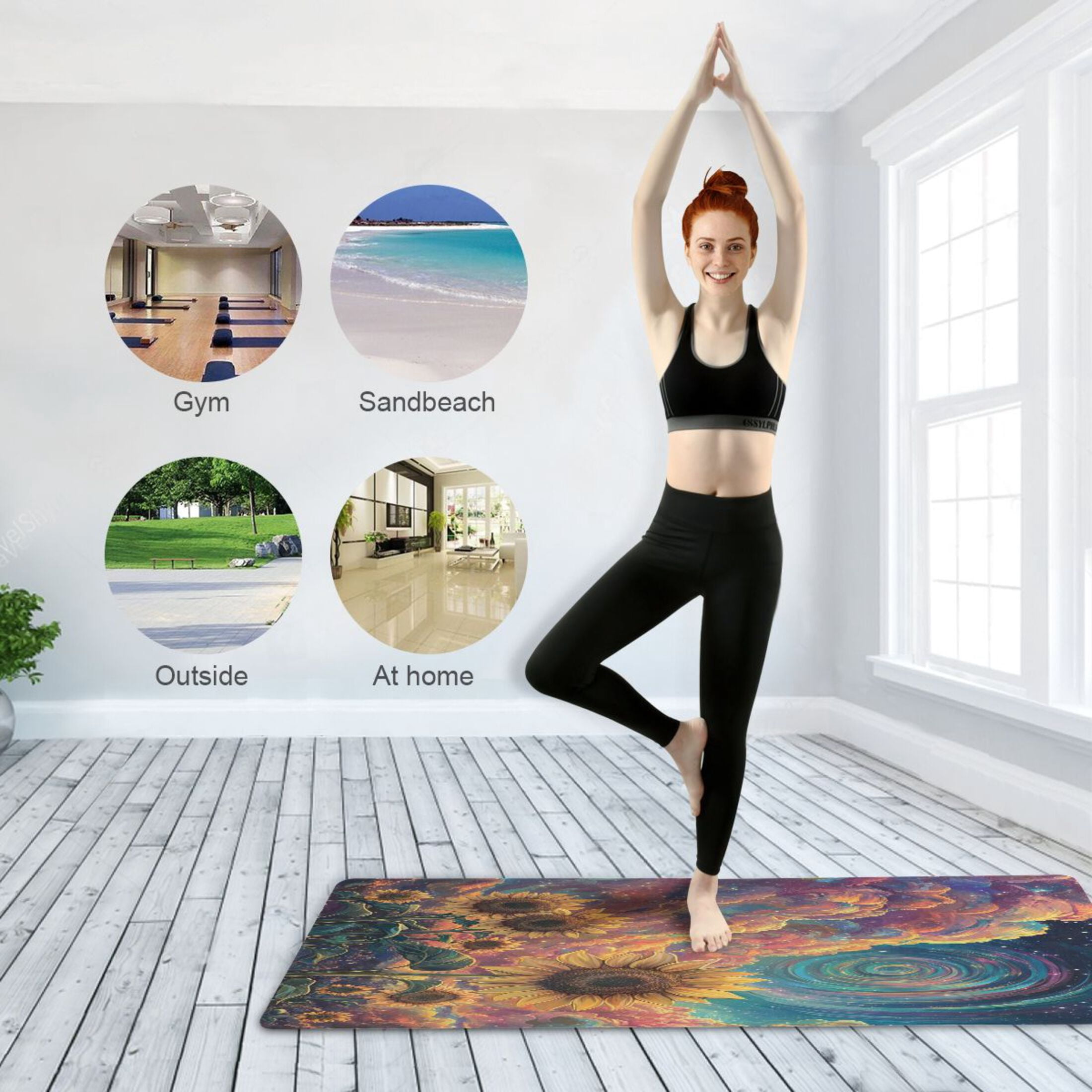 BZSMCE Yoga Mat Women Sunflowers under A Cosmic Sky Fitness Mat