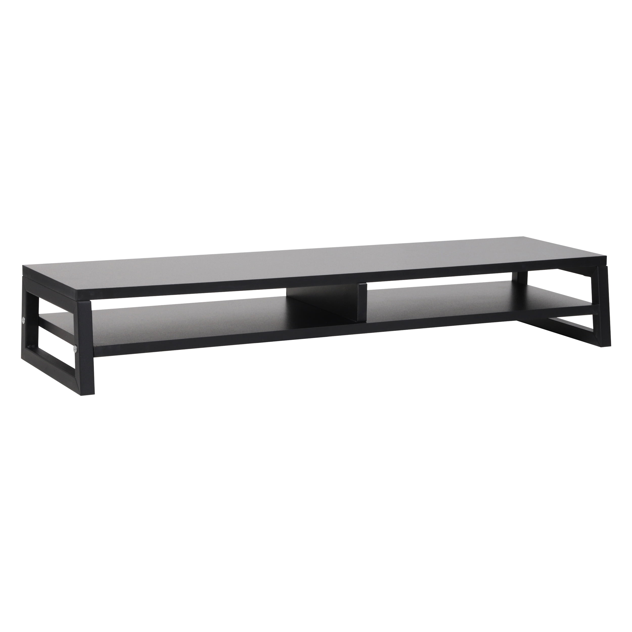 Mind Reader 2-Tier MDF Double Monitor Stand, Dual Screen Riser with Storage Shelf, Black