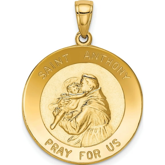 14K Yellow Gold Saint Anthony Large Round Medal Pendant (29.5 X 22) Made In Peru k5657