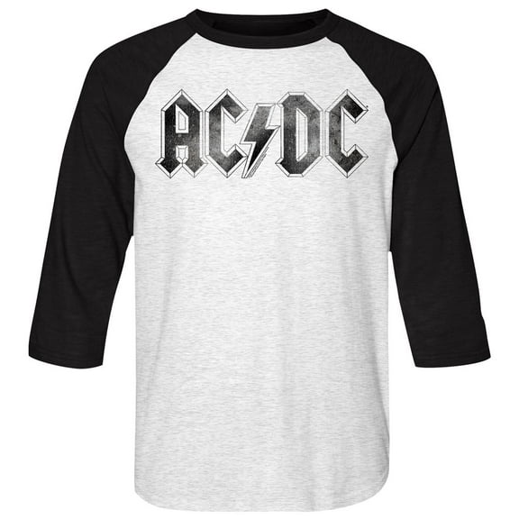 AC/DC Distressed Logo White/Black Adult Raglan Baseball T-Shirt