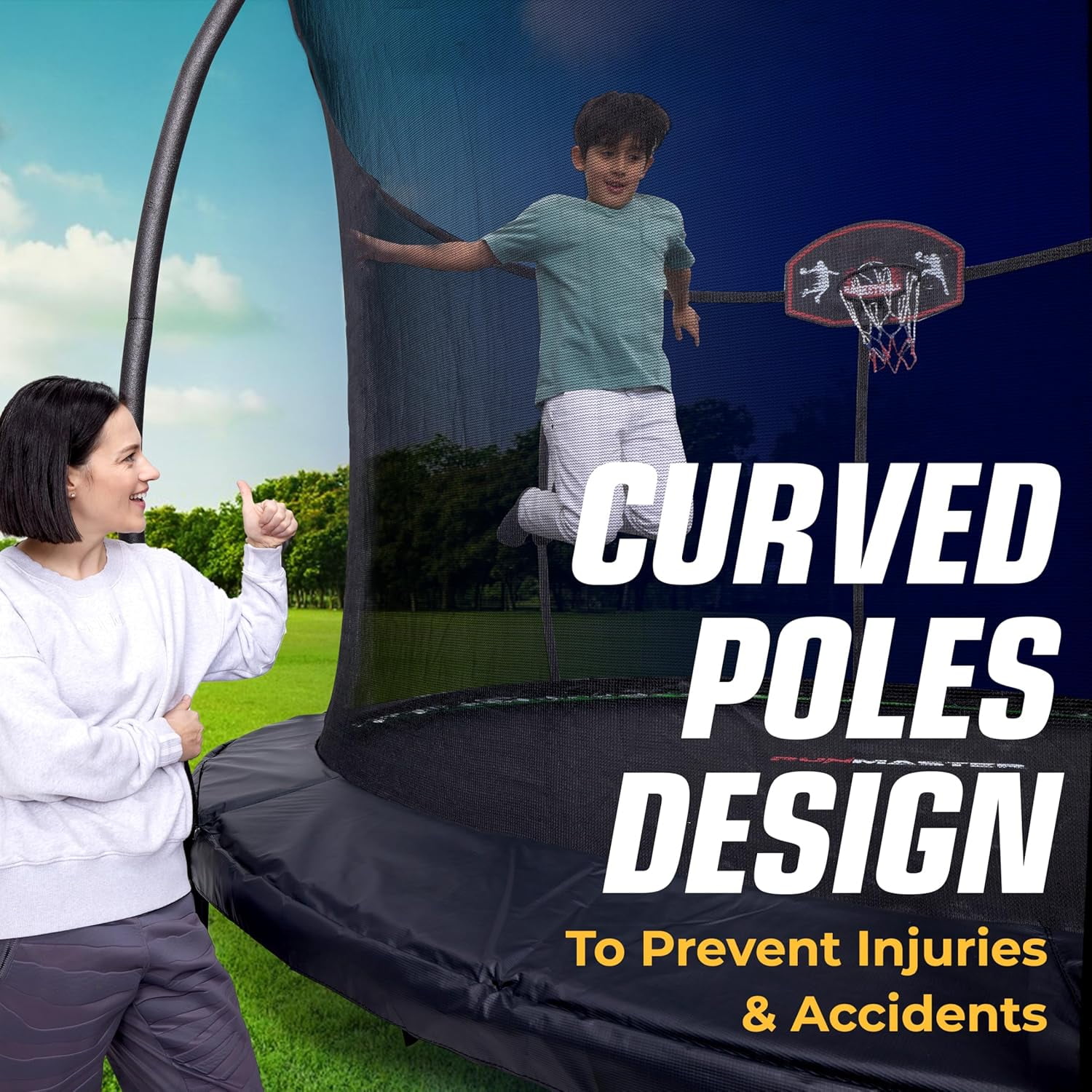 Campior Pumpkin Trampoline with Hoop & Enclosure – Durable, Safe, Waterproof, Backyard Fun - Black 10FT