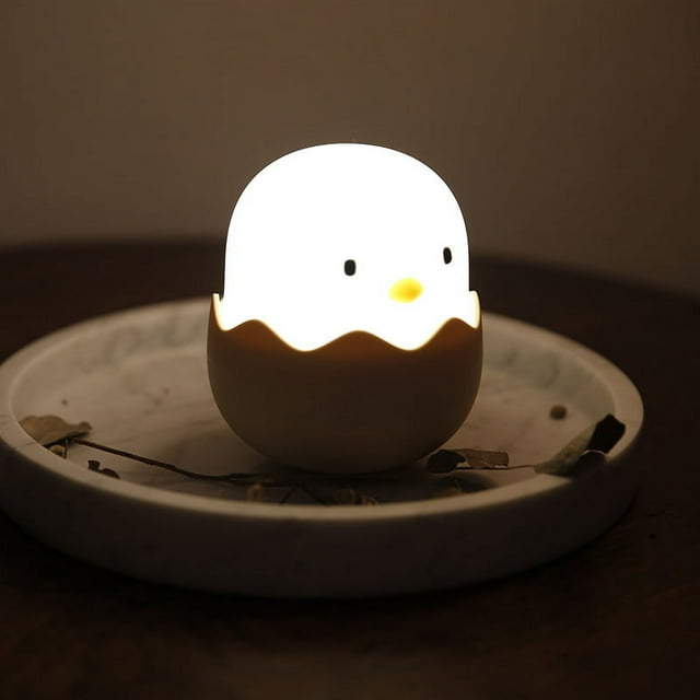 Luz nocturna infantil - Pollito bebé - Lámpara LED de silicona recargable por USB con control táctil (luz blanca)