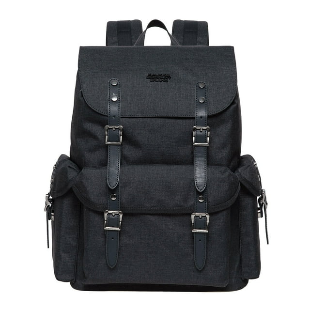 KAUKKO Sac à Dos Vintage Décontracté en Toile et Cuir Sac à Dos Rétro pour École Travail Voyage Randonnée Noir (Lin)