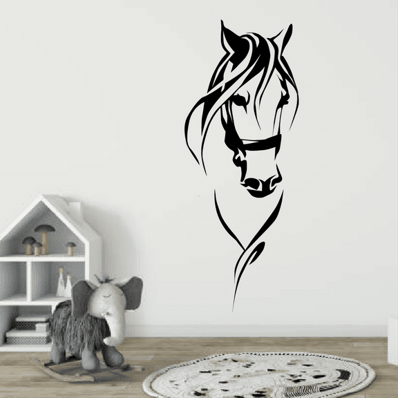 Beautiful Mare Stallion Horse Portrait Drawing Silhouette Hoerse Tough Face Silhouette Vinyl Wall Art Sticker Wall Decal Home Kids Room Study Room Boys Wall Décoration Design Décor Size (20x8 inch)