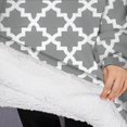 thumbnail image 3 of Oversized Wearable Blanket Hoodie,Gray and White Geometric Lattice Pattern Sherpa Blanket Hoodie with Super Pockets,Super Warm Fuzzy Pullover for Women & Men, 3 of 6