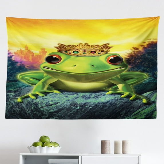 Animal Tapestry, Frog Shadow Silhouette on The Banana Tree Leaf in Tropical Lands Jungle Games Graphic, Fabric Wall Hanging Decor for Bedroom Living Room Dorm, 2 Sizes, Green, by Ambesonne
