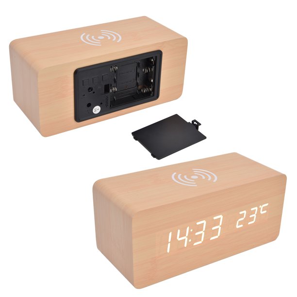 Reloj Despertador Digital, Carga Inalámbrica, Detección Automática De Temperatura, Reloj Electrónico LED Con 3 Configuraciones De Alarma, Para Oficina En Casa