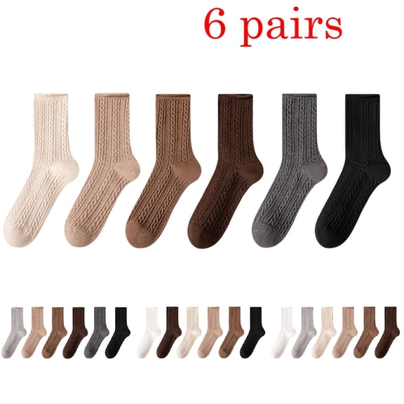 6PCS Women's Fashion Striped Long Crew Socks, Youth Retro College Style Design, Comfort Sweat Absorb Knit, Hand Washable Daily Vacation Festival Casual | TruHer,Beige Free Size