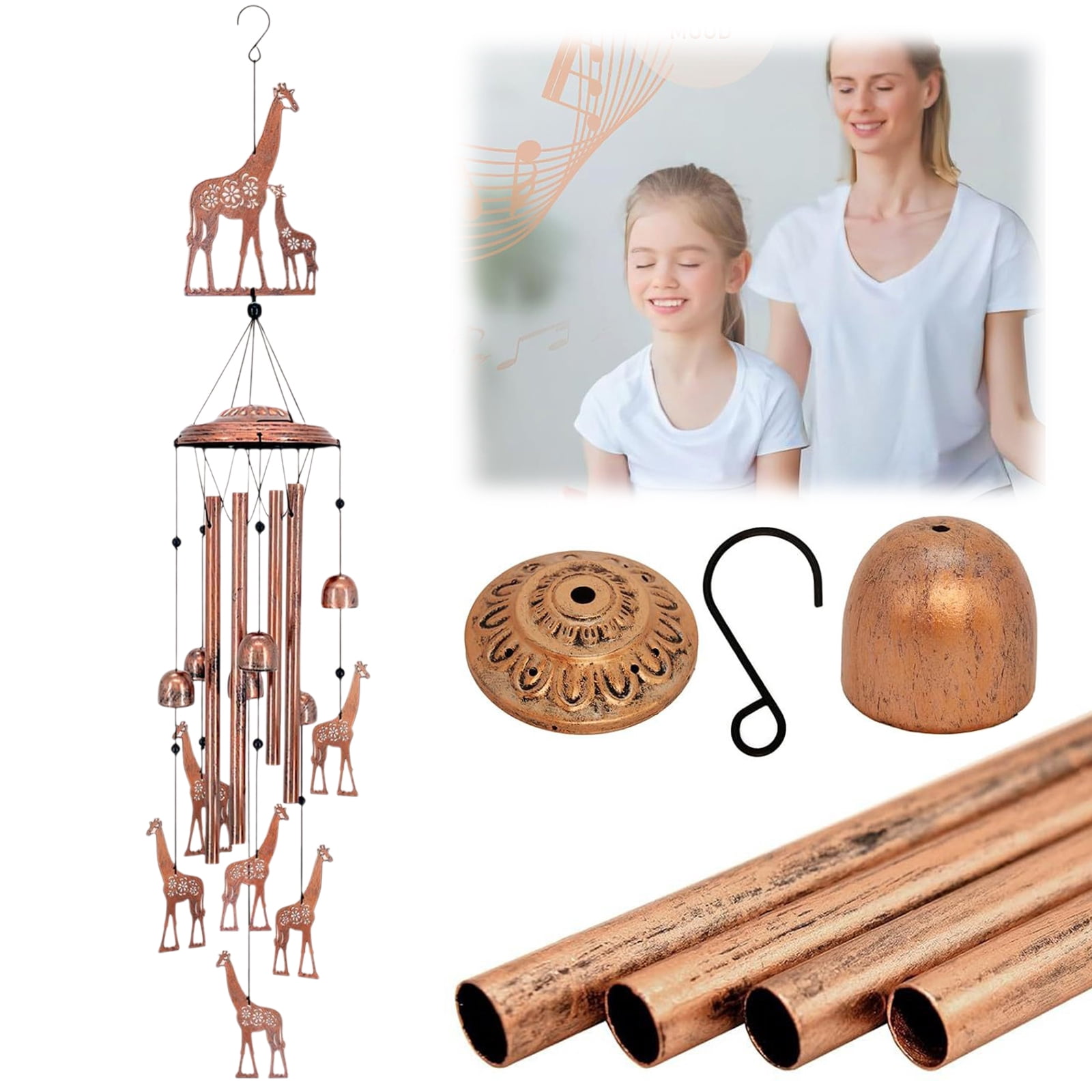Yucurem Giraffe Wind Chime for Outside, Handmade Metal Garden Wind Chimes, Melodic Weatherproof Wind Bell for Patio Porch Decor