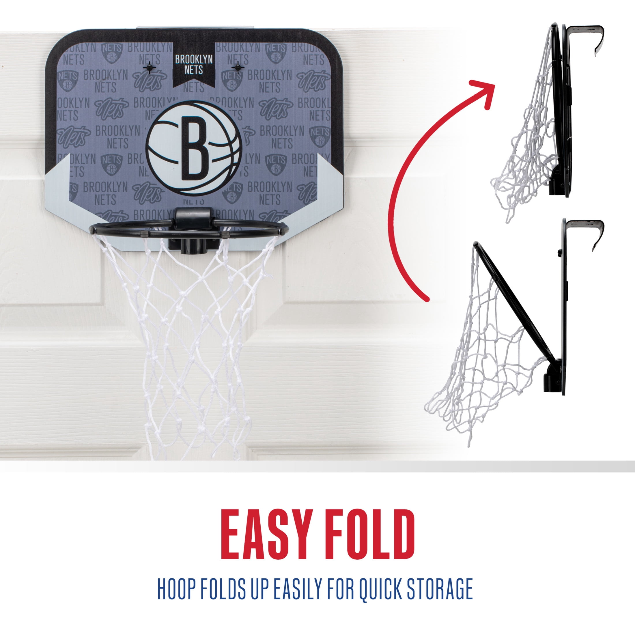 Franklin Sports NBA Brooklyn Nets Mini Over the Door Basketball Hoop - Kids Indoor Mini Basketball Hoop with Basketball - NBA Fan Shop Mini Hoop for Bedroom + Office - Over the Door Mini Hoop Set