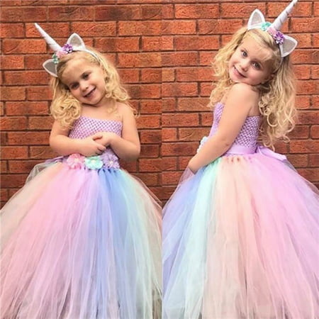 Flower Girls Unicorn Dress Princess Cosplay Costumes for Kids Birthday