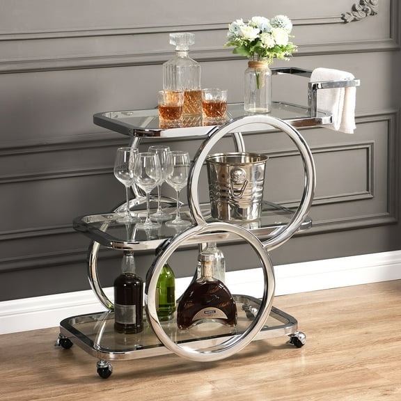 Home Bar Serving Carts 3 Tier Kitchen Carts on Wheels Mobile Bar Carts for Home Kitchen Dining Room Living Room Party, Chrome