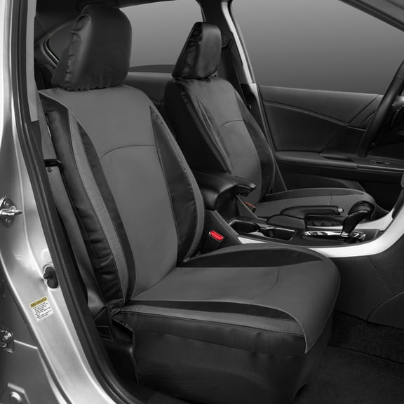 Motor Trend Gray Faux Leather Car Seat Covers for Front Seats – Automotive Bucket PU leather Seat Covers for SUV Made for Vehicles with Removable Headrests, Interior Covers for Car Truck Van SUV
