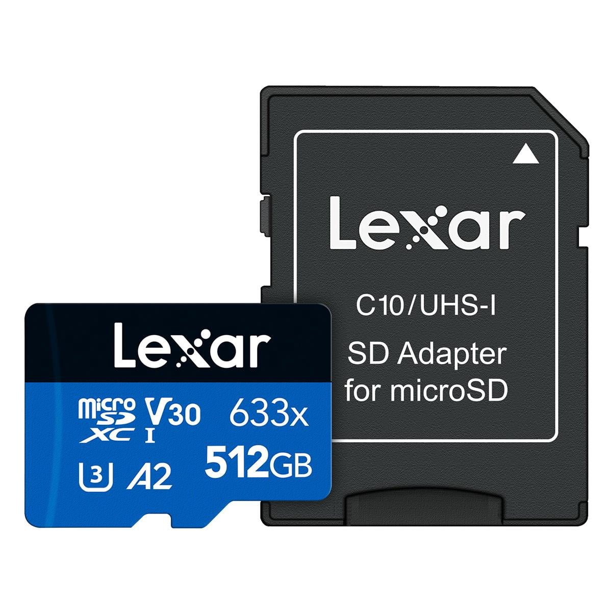 Lexar BLUE Series 633x 512GB UHS-I microSDXC Memory Card with SD Adapter, Bundle with microSD USB 3.2 Gen 1 Type-A Card Reader