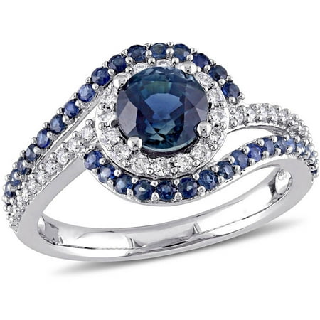 Tangelo 1-2/5 Carat T.G.W. Sapphire and 1/4 Carat T.W Diamond 14kt White Gold Crossover Engagement Ring
