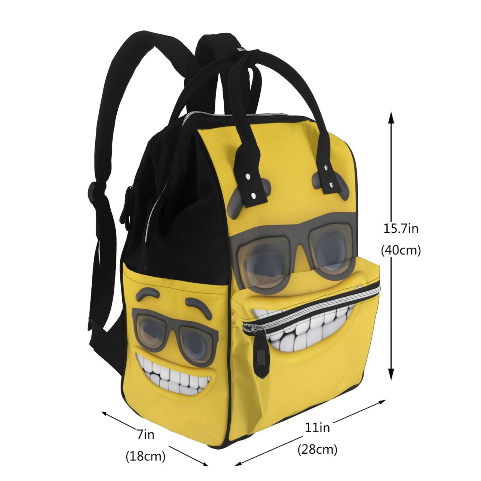 Ratiio Smiling With Sunglasses Mummy Backpack - Waterproof Twill Canvas, Large Capacity Diaper Bag with Multiple Pockets and Adjustable Straps