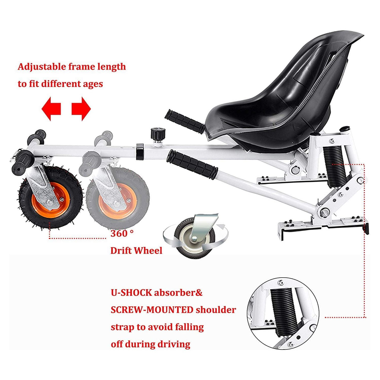 All In One Hover Cart Attachment For Hoverboard - Transform your Hoverboard into a Go Kart with Hovercart - White
